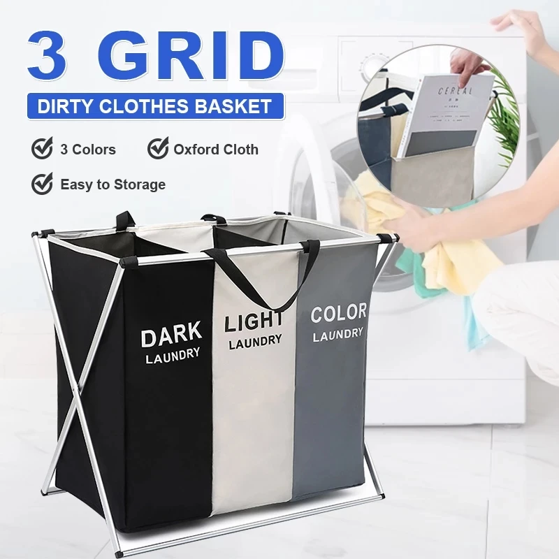 

Dirty Clothes Storage Basket 2/3 Grid Organizer Basket Collapsible Large Laundry Hamper Waterproof Home Laundry Basket