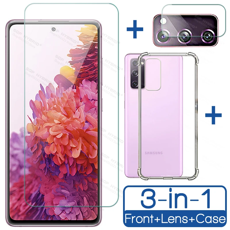 

Transparent Clear TPU Silicone Case For Samsung Galaxy S20 FE Tempered Glass on For Galaxy S20FE Camera Protection Film Shield