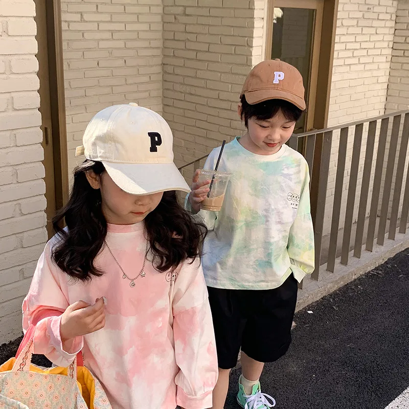 

Spring fashion Children Tie-dyed long sleeve T shirts Kids cotton loose soft Tees clothing