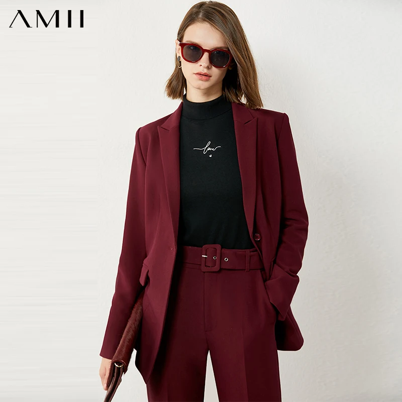 

Amii Minimalism Autumn Winter Suits For Women OLstyle Solid Lapel Blazer Women High Wasit Ankel-length Women's pants 12020263