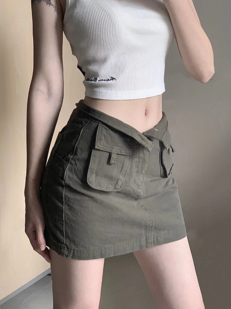 

Юбка-карго с карманами и завышенной талией, трапециевидная, в Корейском стиле