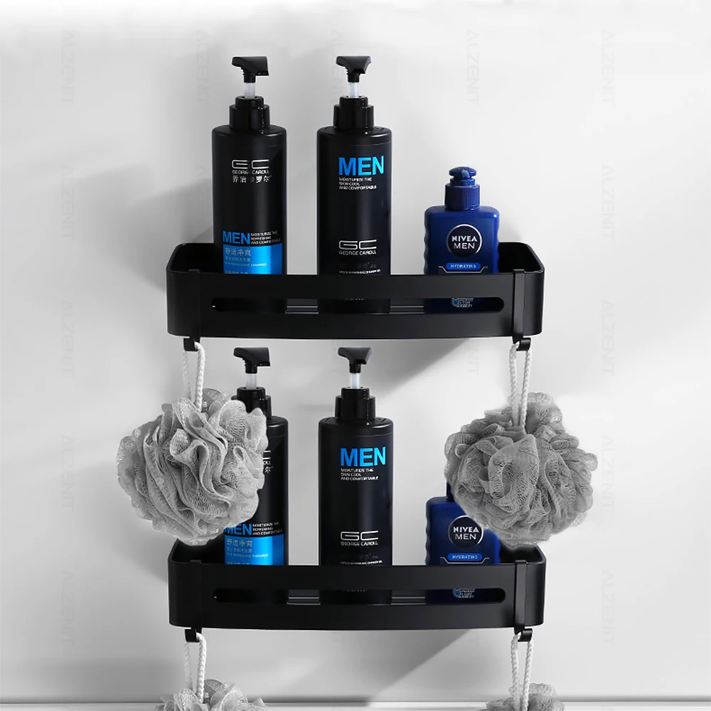 corner shelf black shower storage rack aluminum shampoo holder wall mounted organizer hanger bathroom caddy kitchen accessories free global shipping