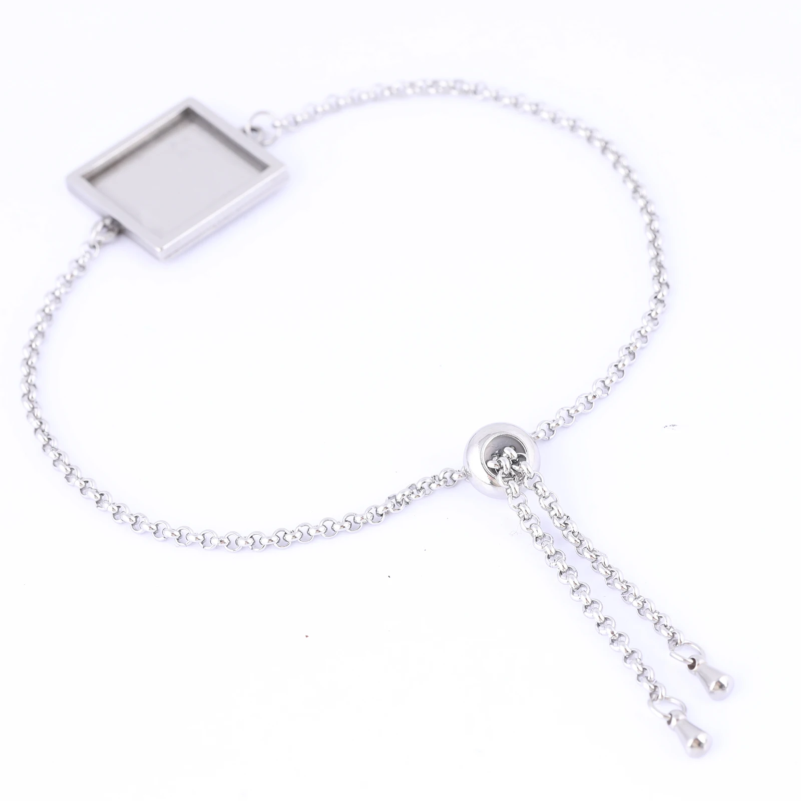 3pcs Fit 12mm 15mm 20mm Square Cabochon Bracelet Base Setting Blanks Diy Adjustable Chain Bracelets Bezels For Jewelry Making