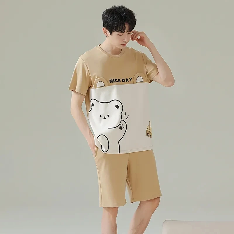 Matching Couple Pajamas Set For Men Cotton Sleepwear For Women Kawaii Homewear Bear Sleepdress Lover Nightgown Nightwear