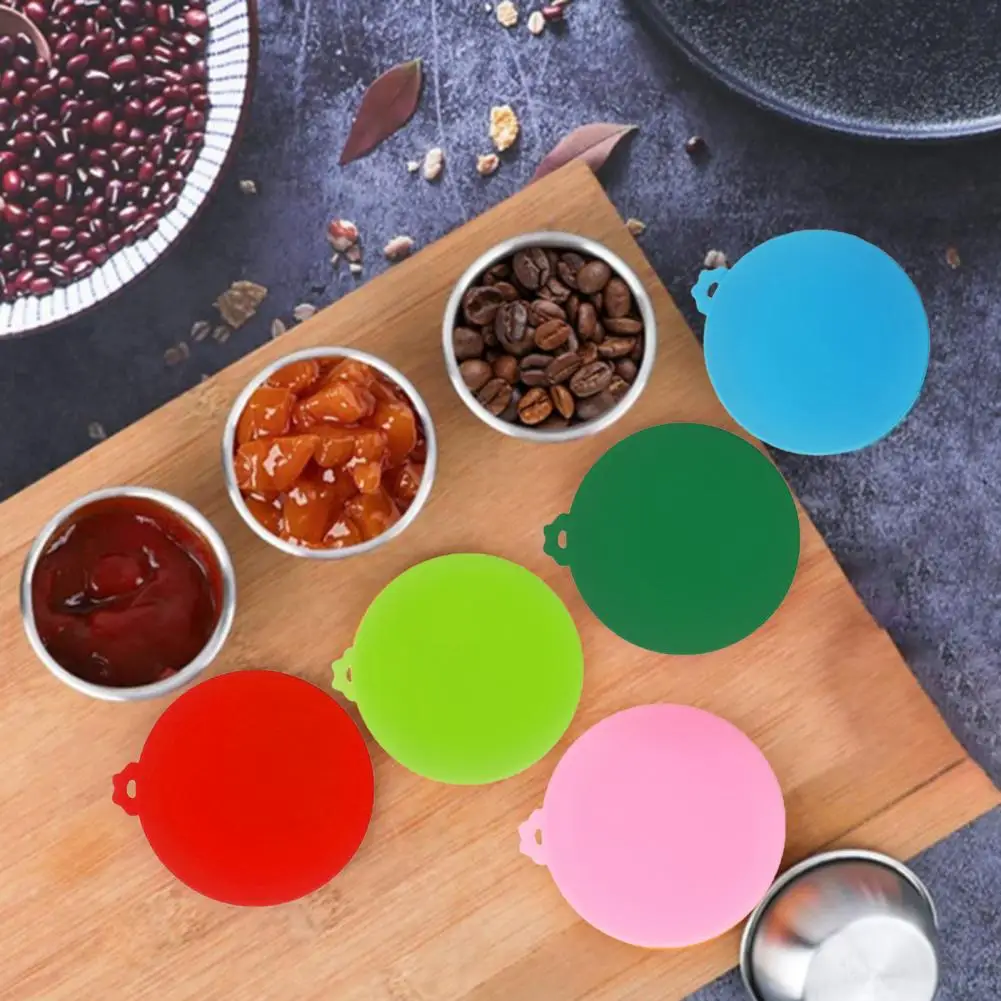 

1 Set 50ml Seasoning Dish with Silicone Cover Large Capacity Stackable Stainless Steel Outdoor Picnic Portable Salad Dressing Sa