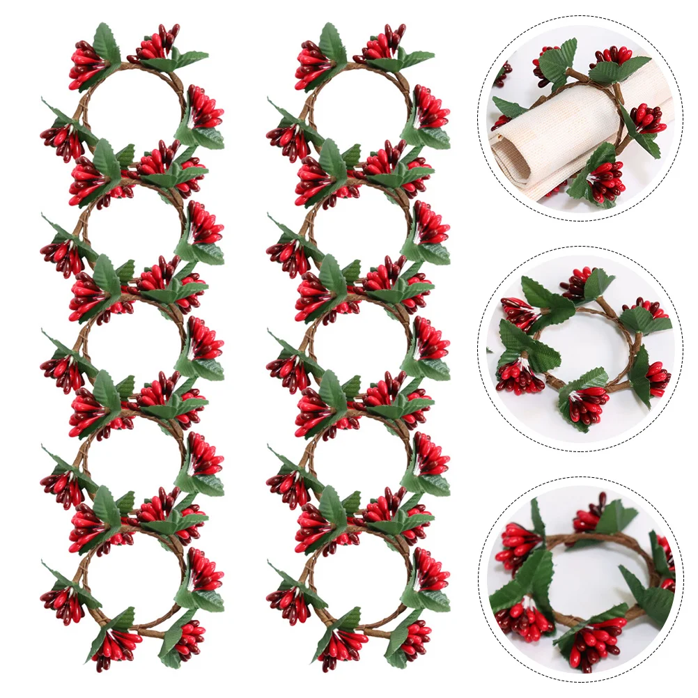 

Christmas Ring Wreath Napkin Red Berry Holder Small Rings Decor Door Ornament Pillarartificial Mini Candlestickpillars Ornaments