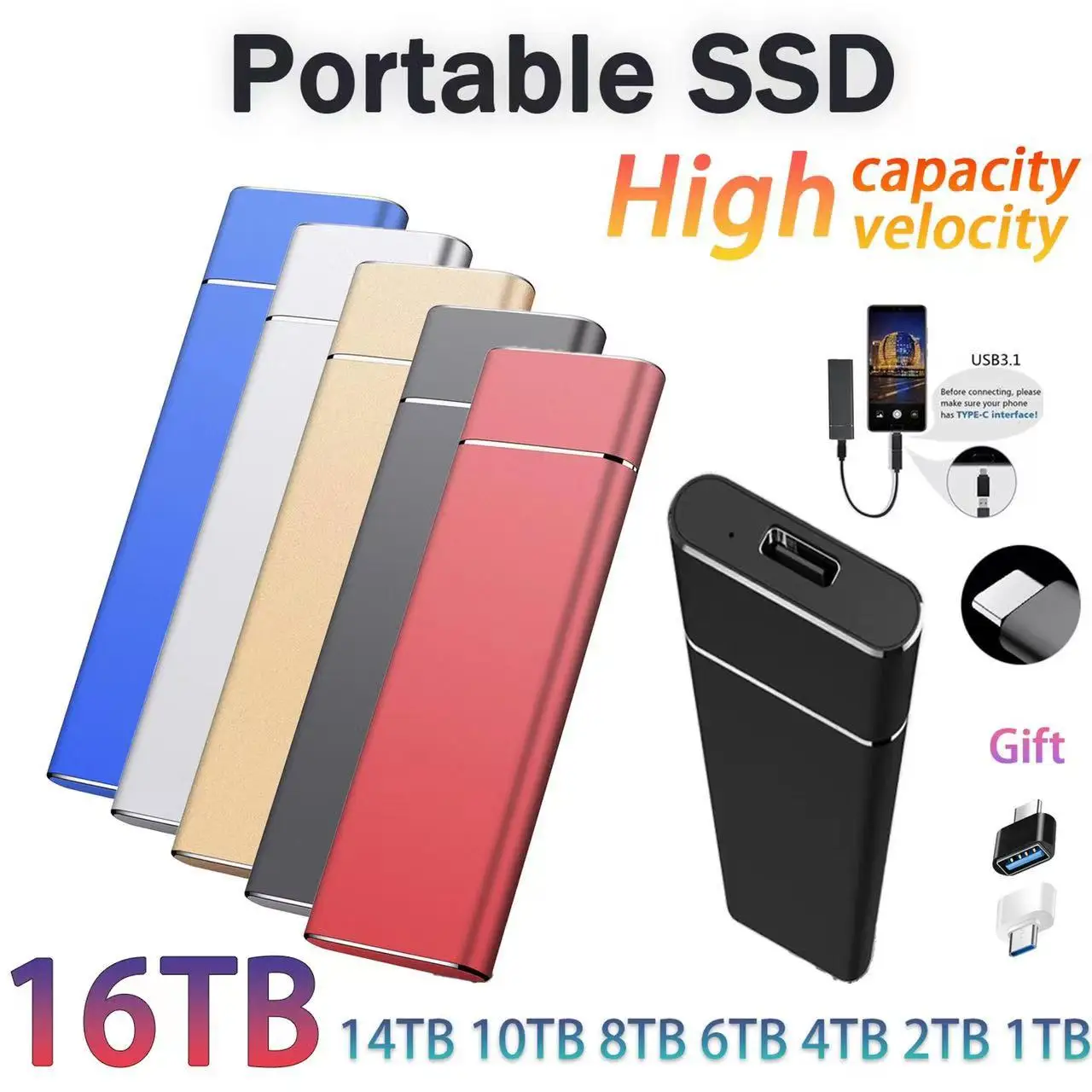 Внешний жесткий диск 12 ТБ 8 4 SSD 16 мобильный твердотельный USB 3 1 внешний Typc-C