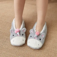 fuzzy slipper socks warm plush bedroom silicone non slip womens floor sock soft female cartoon fox shoes for home indoor new