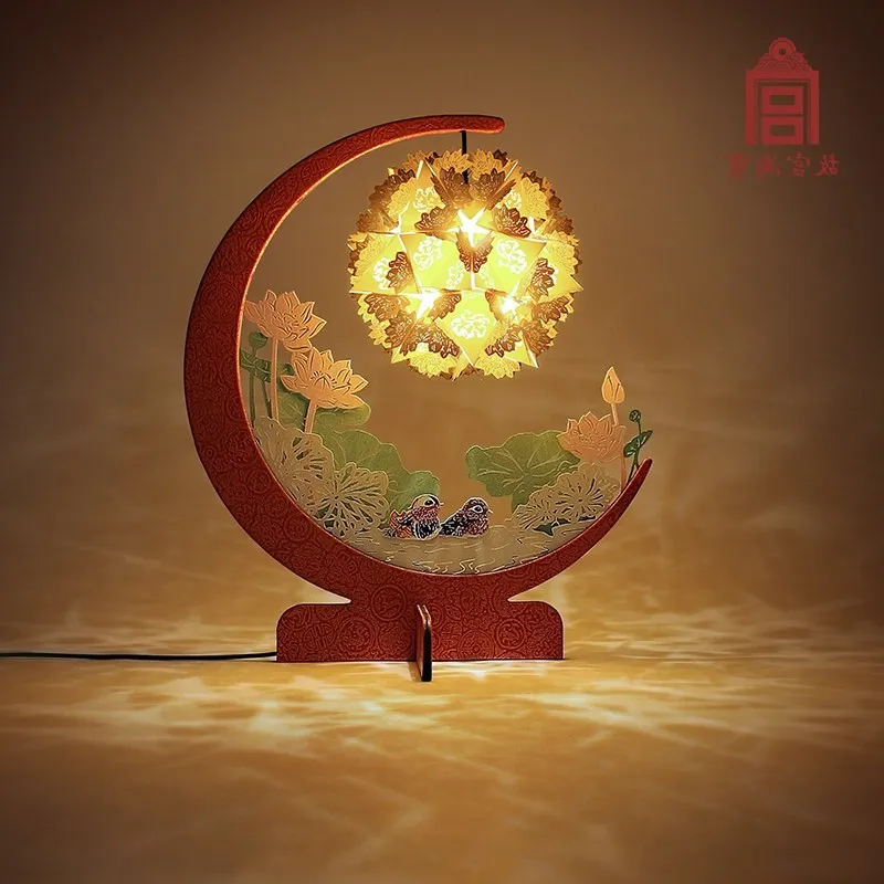 

Pond Lotus Moonlight DIY Paper-Cut Box Bedroom Sleeping Light Small Night Lamp Birthday National Style Gift