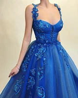 royal blue 2022 prom dresses a line appliques corset bodice formal evening party gowns robe de soiree