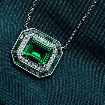 Silver Emerald Cut 9*11 - Moissanite Emerald Gemstone Pendant 3