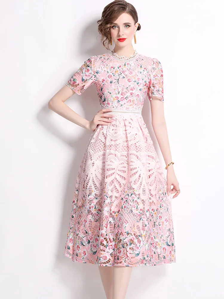 Женское кружевное платье SMTHMA элегантное с коротким рукавом и вырезами лето 2019