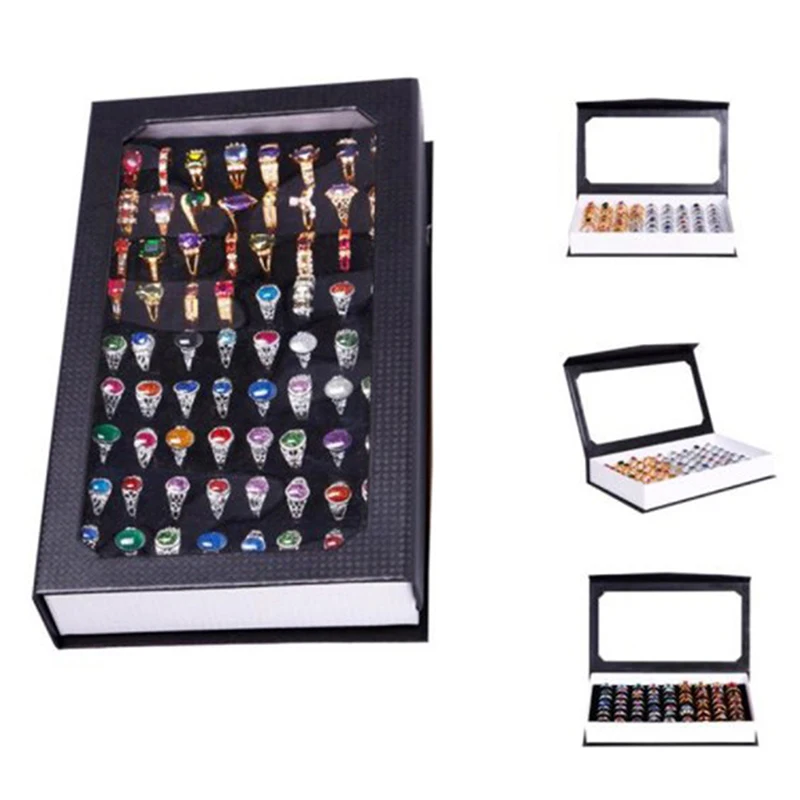 

72 Holes Rings Storage Case Box Fashion Rectangle Velvet Jewelry Display Tray Holder Stand Rack Jewelry Box Storage Tray