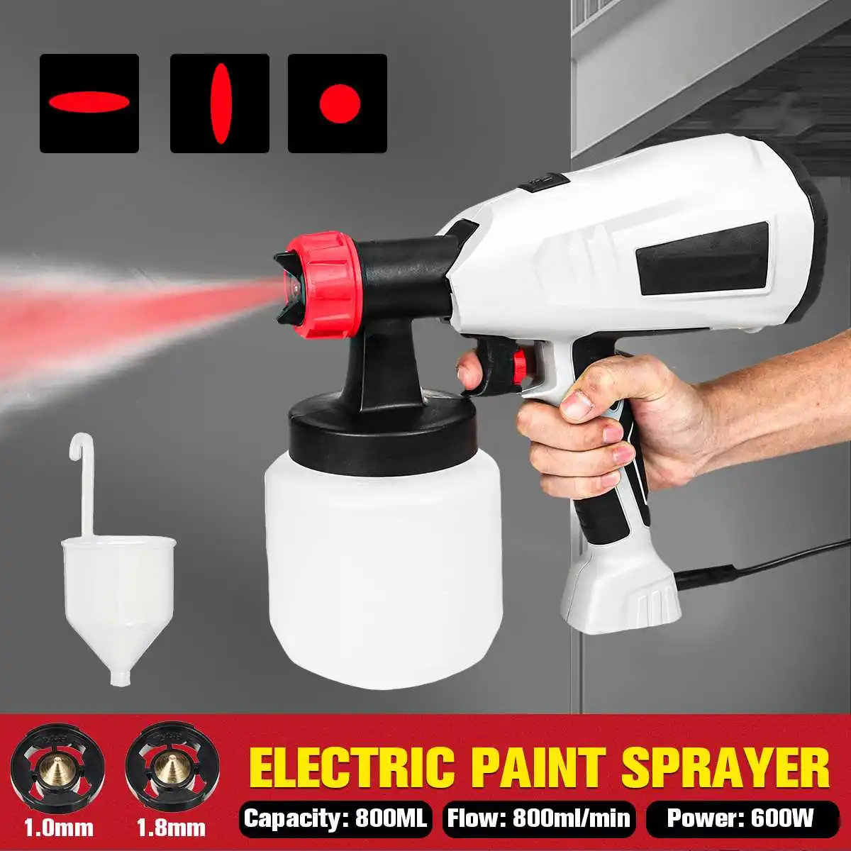 

600W 800ML Handheld Electric Paint Sprayer Machine High Pressure Spray Gun Fence Wall Floor Paint Tool Nozzle Funnel EU Plug