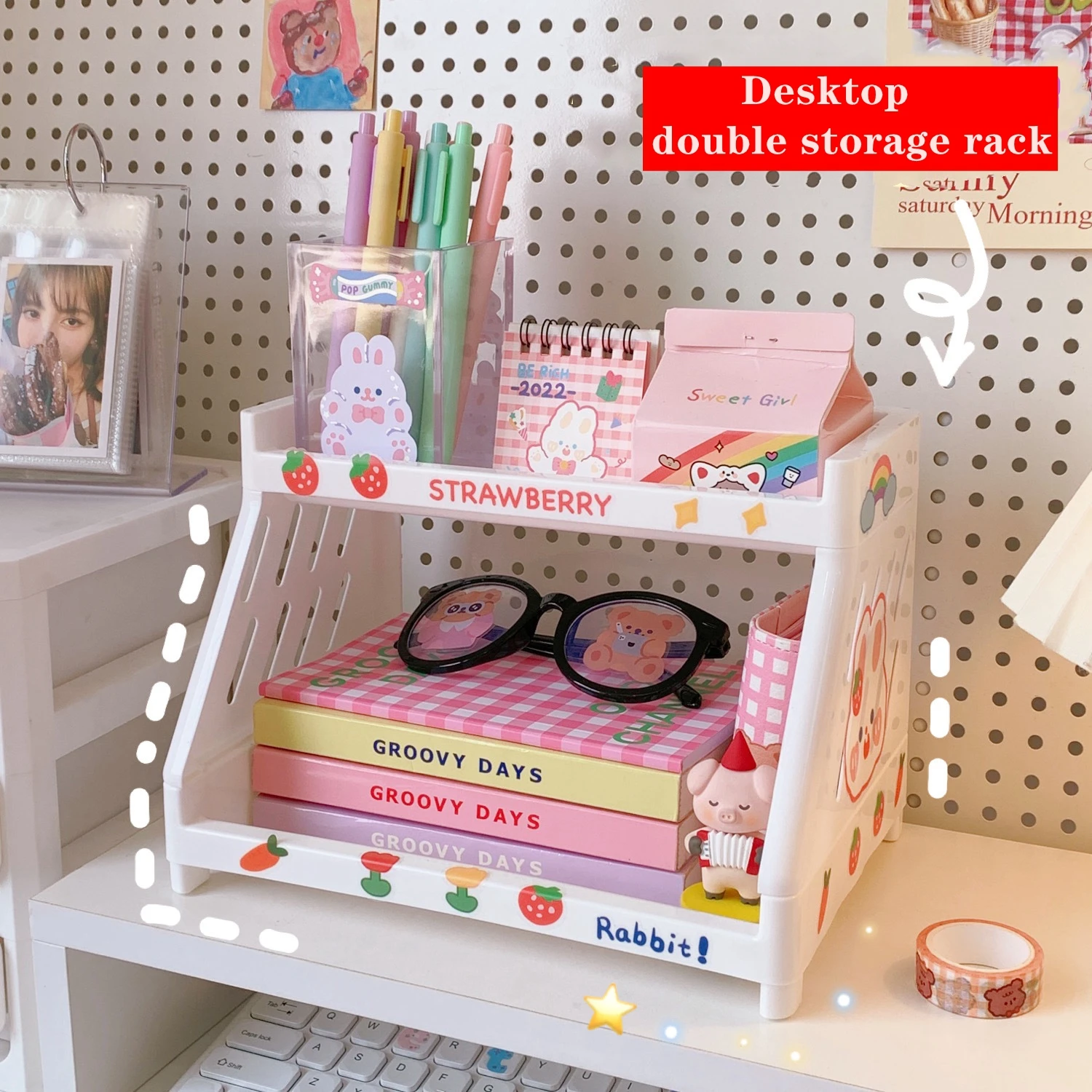 

Desktop Storage Rack Double Layer Cosmetics Jewelry Rack Student Stationery Organizer Rack So Cute Folding Kitchen Storage Rack