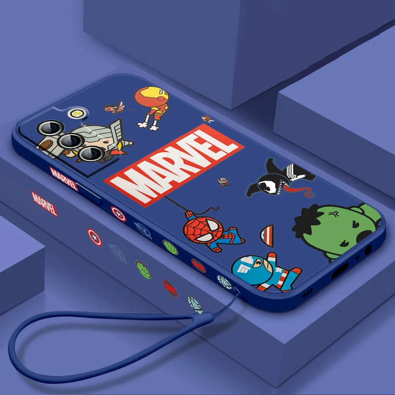 

Marvel Hero Hulk Cartoon Phone Case For Samsung Galaxy S22 S21 S20 S10 S9 Ultra Plus Pro FE Liquid Left Rope Candy Cover Fundas