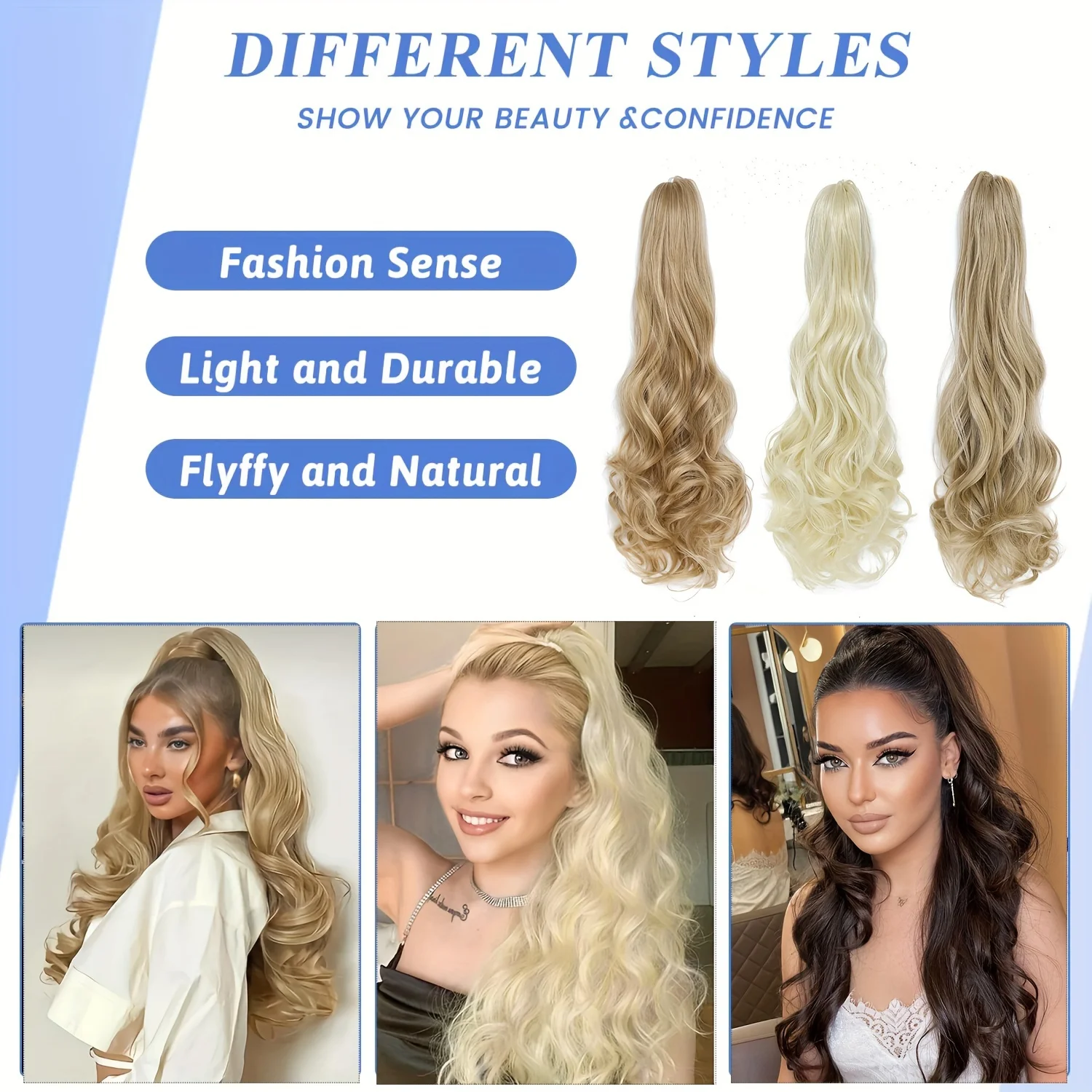 Длинные вьющиеся волнистые удлинители конского хвоста с зажимом для когтей