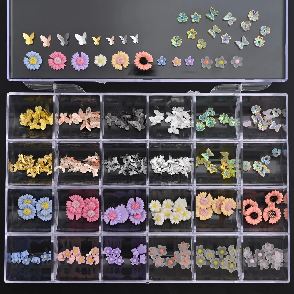 1BOX Jewelry Germ Nail Charms Luxury Kawaii Kit Crystal Acrylic Flower Rhinestones Resin Butterfly Bear 3D Nails Decorations @MF - купить по