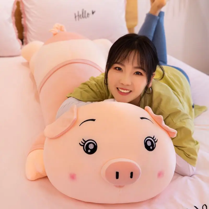 

60/80/100cm Cute Pig Stuffed Doll Lying Plush Piggy Toy Animal Soft Plushie Pillow for Kids Baby Comforting Birthday Gift Kawaii