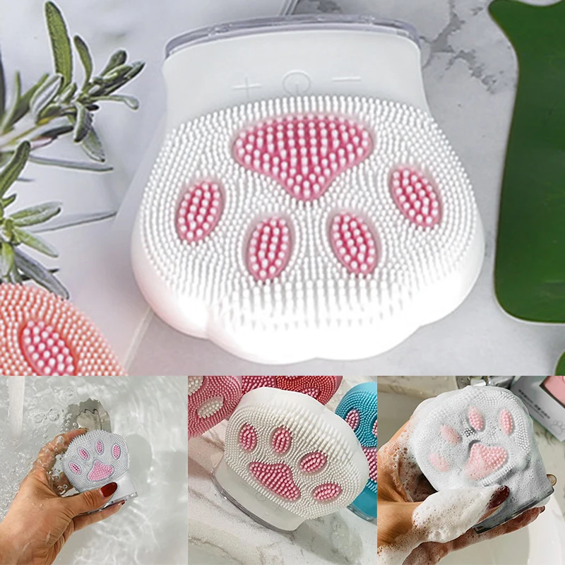 

Силиконовая щетка для чистки лица с кошачьими когтями устройство Электрический массажер для лица очиститель кожи звуковая вибрация щетка ...