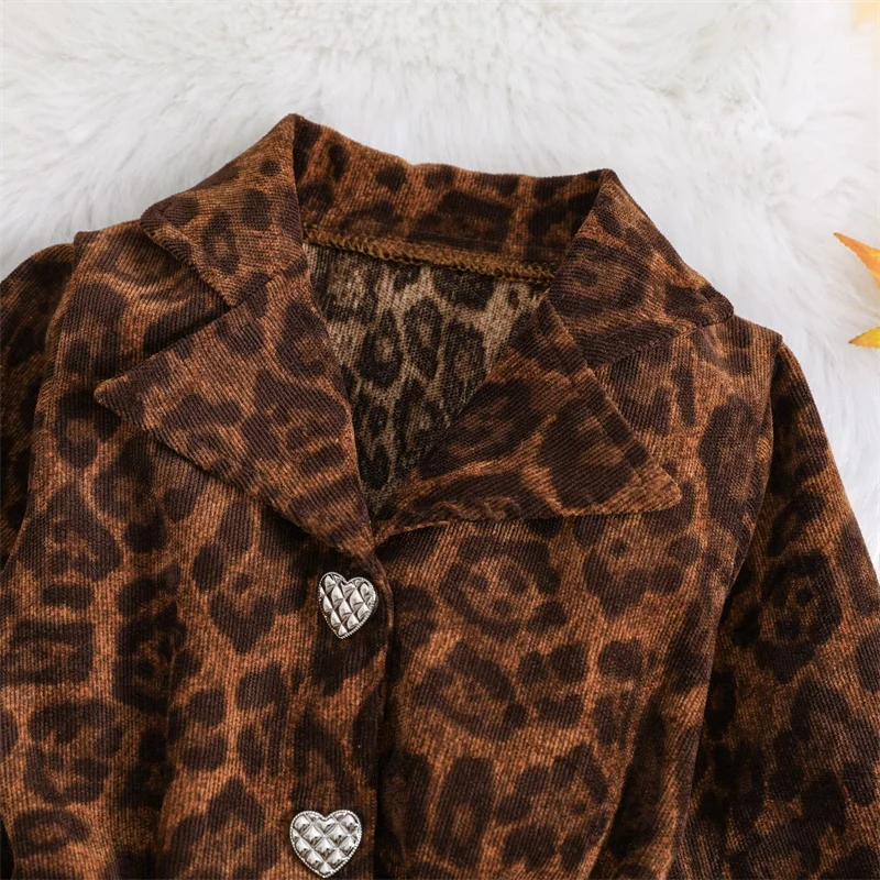 

Toddler Girls Leopard Print Dress Princess Bowknot Layered Turn-Down Collar Long Sleeve Dress Fall Dress