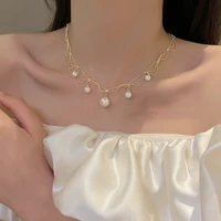 new fashion trend unique design gold color multilayer elegant delicate pearl clavicle necklace women jewelry gift wholesale