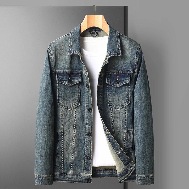 

2023 Autumn New Men's Casual Cotton Denim Jacket British Classic Fashion Trend Wash Retro Blue Denim Coat Casual Men's Clothing