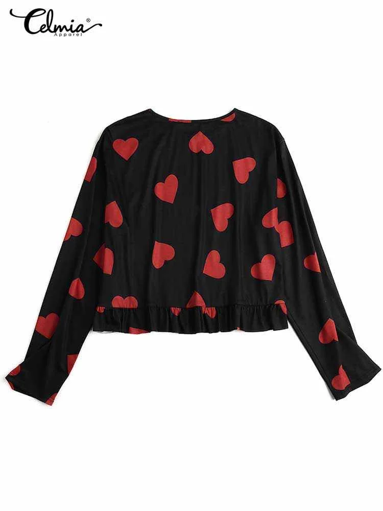 Celmia Women Heart Print Pajamas Sets 2023 Fashion Summer Long Sleeve Pajamas Suit Casual Loose Soft Loungewear Shorts Sleepwear