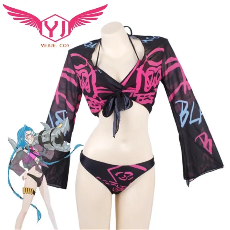 

Arcane LoL костюм Джинкс костюм купальники костюмы Хэллоуин Карнавальный костюм летнее пляжное бикини костюм из двух частей