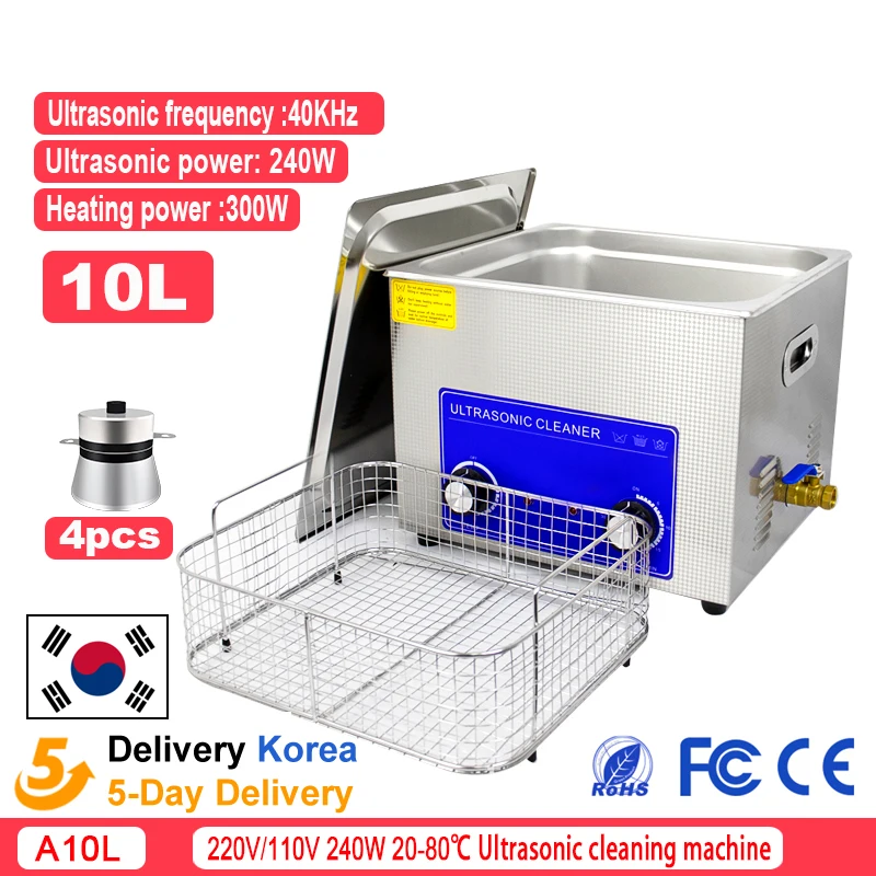 

220V 10L Stainless Steel Cleaning Machine Commercial Ultrasonic Cleaner, With Heater Timer, Jewelry Cleaning Ultrasonic Cleaner