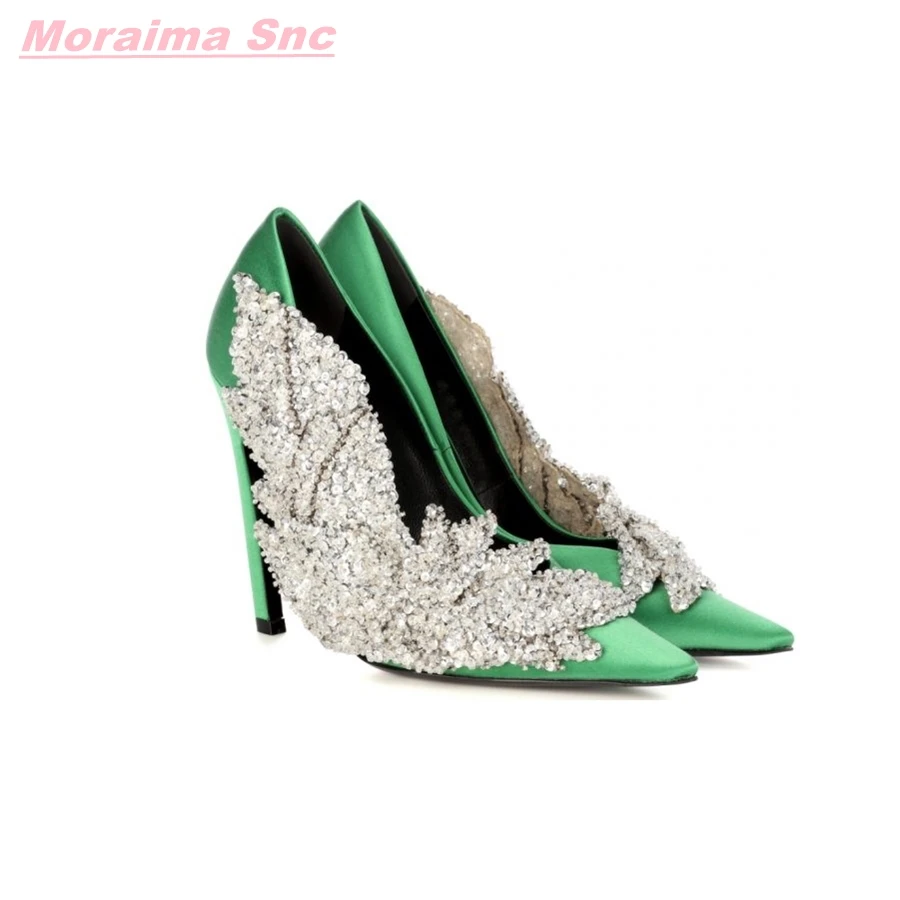 2022 Sequin Embellished Satin Pumps Glitter  Unique Patchwork Woman Slip On Catwalk Runway Sexy New Arrival Shoes