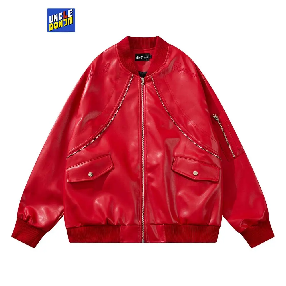 

Куртка из искусственной кожи с вышивкой букв, мотоциклетная куртка, Байкерская зимняя куртка, Мужская одежда Y2k, кожа и замша
