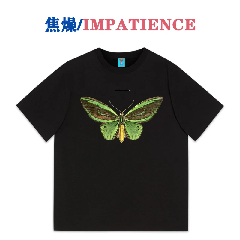 

New Fashion Green Butterfly Print T-shirt Men's Loose Plus Size Student Summer Cotton Trend All-match Ins Handsome Short Sleeves