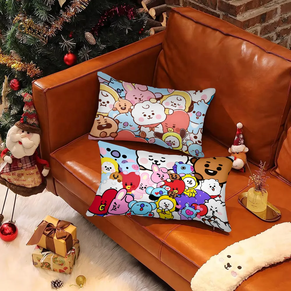 Cute Cartoon B-BT-21 Love Pillow Covers Sofa Decorative Home Double-sided Printing Short Plush Cushion Cover Gift