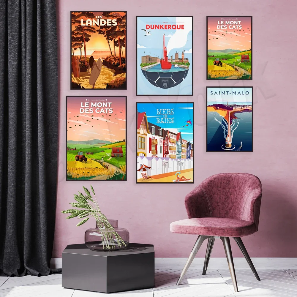 퍼 Saint-Malo Лилль Фаландры Arcachon Basin Dunkirk-Lisbon Lighthouse Bredine Beach туристический плакат Chateau