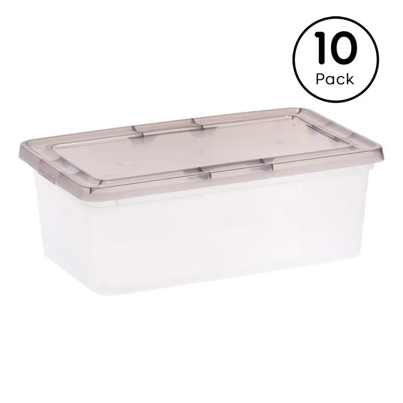 

, 6 Quart Snap Top Clear Plastic Storage Box, Gray, Set of 10