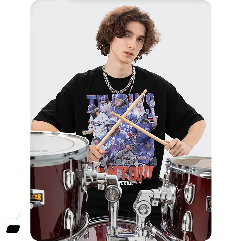 

2022 New Baseball Team Print Hip Hop Streetwear T Shirts Men's Vintage Harajuku Oversized Loose Short Sleeves T-Shirt Unisex Tee