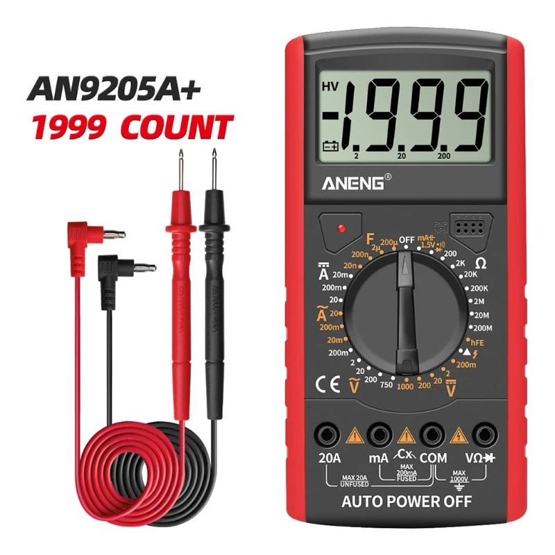

AN9205A+ LCD Digital Multimeter Voltmeter Ammeter Resistance Tester Anti-burn