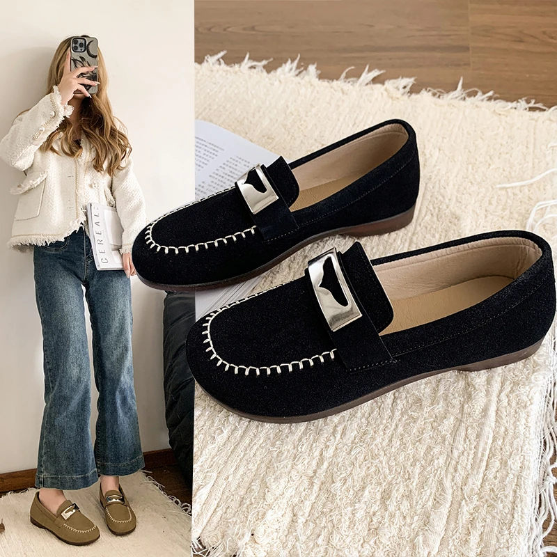 Европейская и американская замшевая женская обувь 2024 осень зима новые