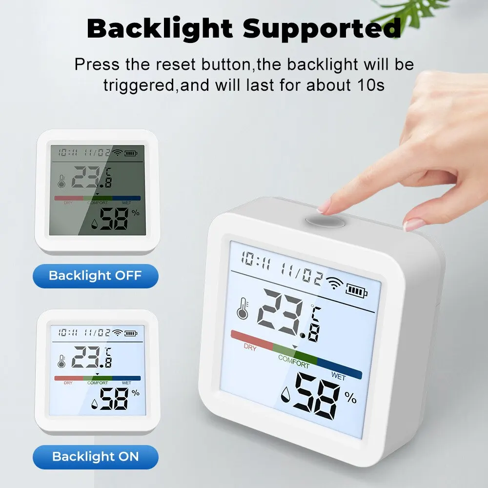 

WiFi Temperature Humidity Sensor Tuya Smart Life Backlight Hygrometer Thermometer Sensor Support