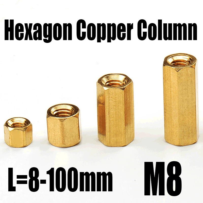 

1PCS M8 8-100mm Double Pass Hex Brass Male Female Standoff Board Pillar Stud Hexagon Copper Column Nut Screw Hollow Column