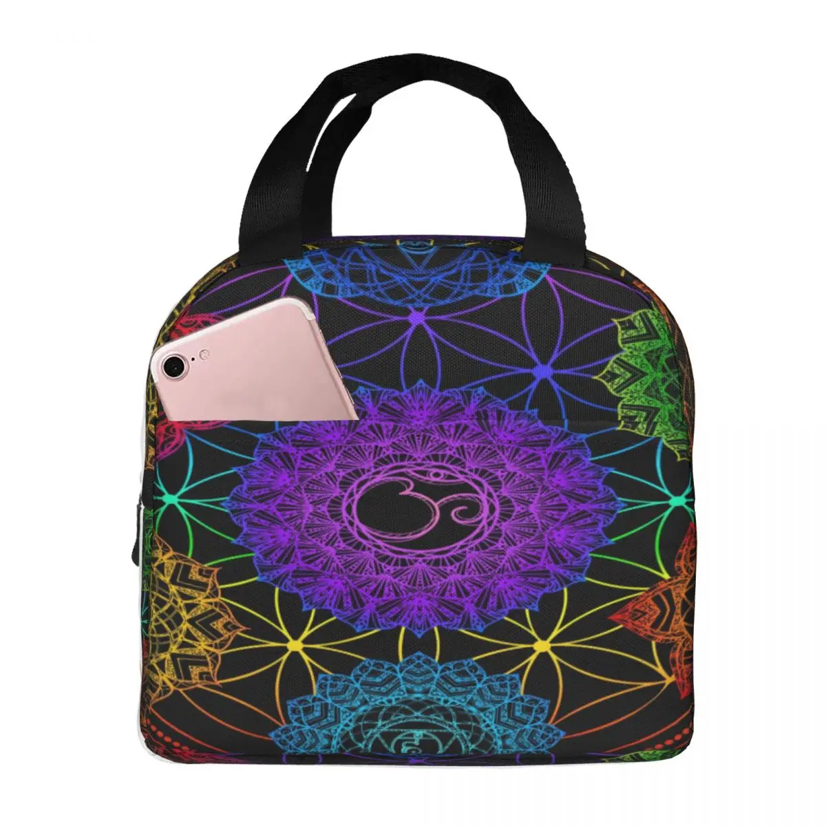 

Tantric Hinduism Buddhism Vajrayana Meditation Lunch Bag Portable Insulated Thermal Cooler Bento Tote Picnic Storage Bag Pouch