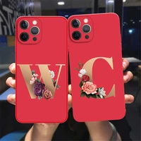 fashion initial letter a z silicon phone case for iphone 11 promax 6 7 8plus xs retro golden flower tpu chinese red back cover