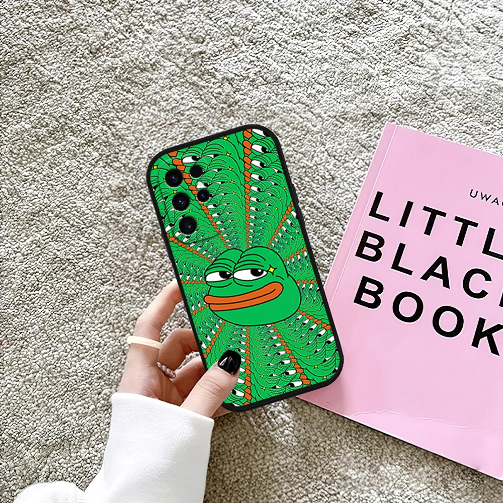 Funny P-Pepe Meme the F-Frog Sad Phone Case For Samsung Galaxy A54 A71 A72 A73 S22 S23 Ultra Black Soft Silicone Cover