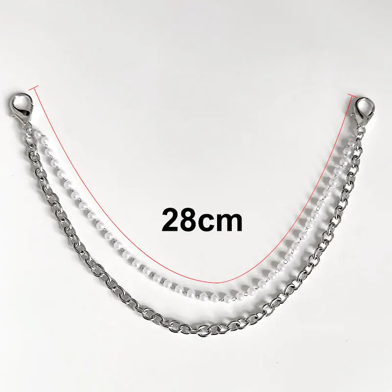2PCS Stainless Steel Chains Double Layer Heart Charms Shoe Buckles Punk Creative Curb Link Chain Shoes Jewelry Accessories Gifts