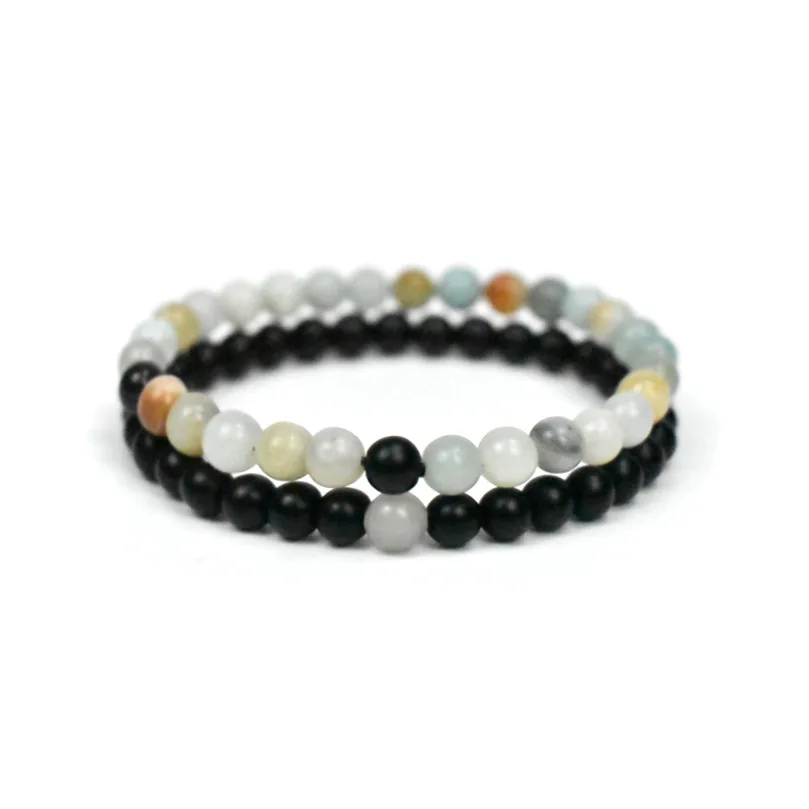 

2021 popular European and American new natural stone set 6mm tiger stone white pine volcanic stone elastic line Beaded Bracelet