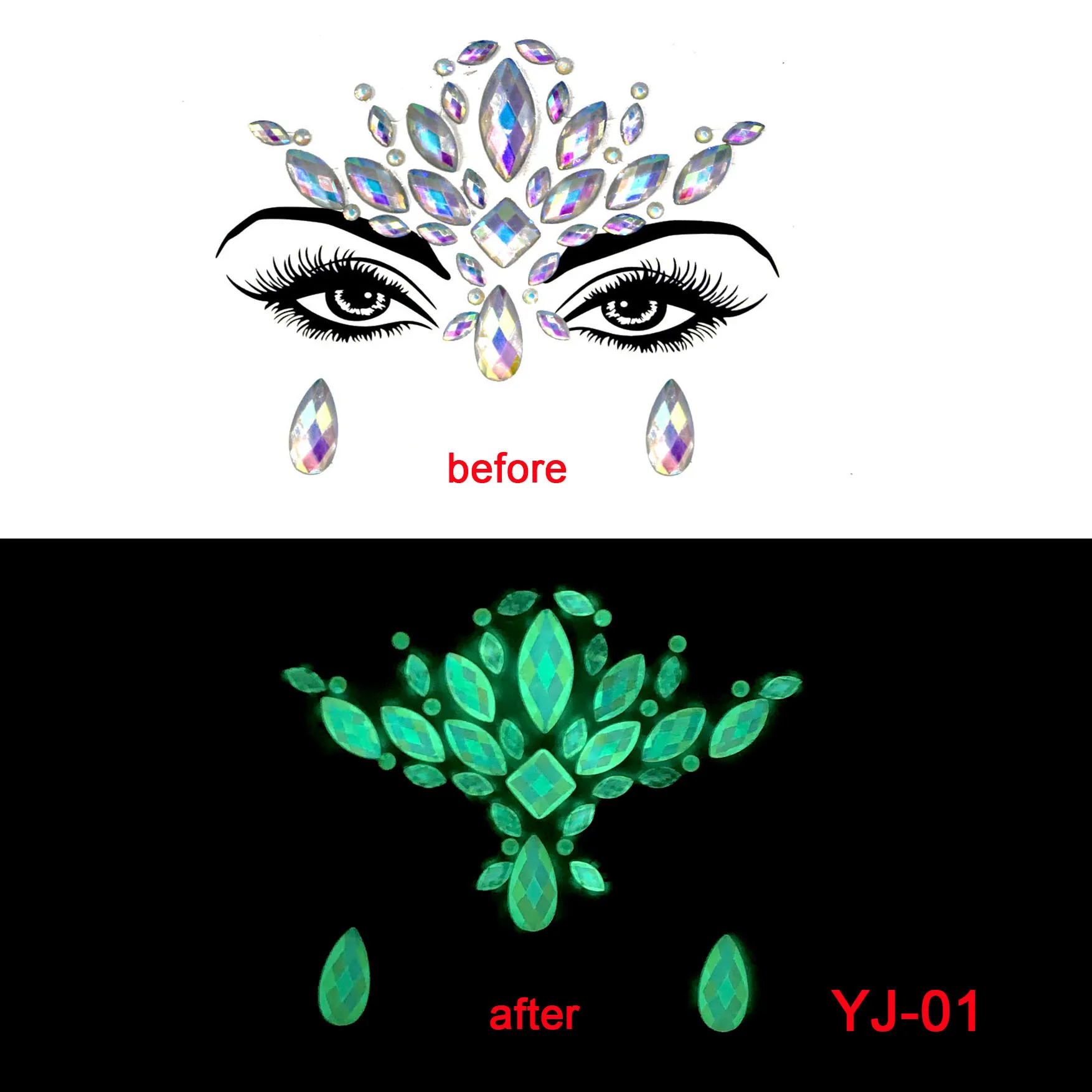 

Luminous Women Tattoo Diamond Makeup Eyeliner Eyeshadow Face Sticker Jewel Eyes Makeup Crystal Eyes Sticker Glow At Night