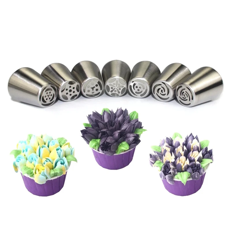 

7Pcs Stainless Steel Russian Tulip Icing Piping Cream Cake Nozzles Pastry Decoration Tips Chocolates Cupcake Fondant Baking Tool