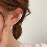 diamond studded tulip ear studs ear bone clip one piece earrings for women without ear holes flower ear clip 2022 new earrings