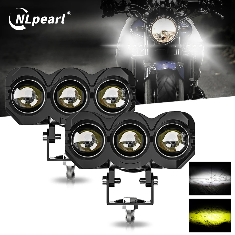 

12V 24V Motorcycle Headlight LED Work Light White/Yellow Hi/Low Beam Spotlight Auxiliary Driving Fog Lamps For OffRoad Truck ATV